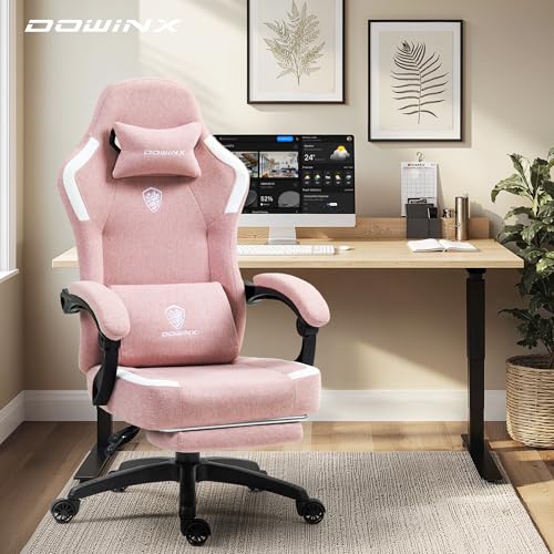 Black Fabric Gaming Chair with Massage Lumbar Support and Footrest W78838