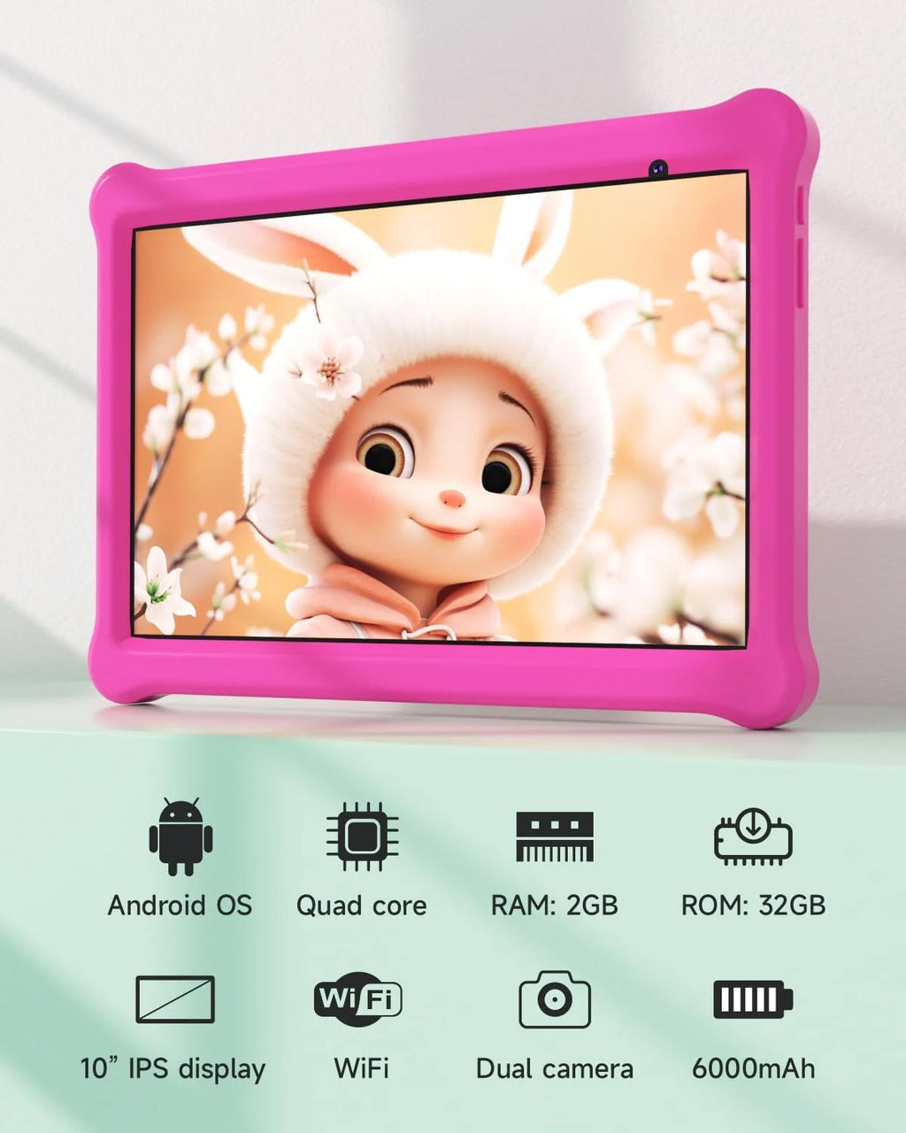 Pink 10 inch Android Tablet with Case S3112