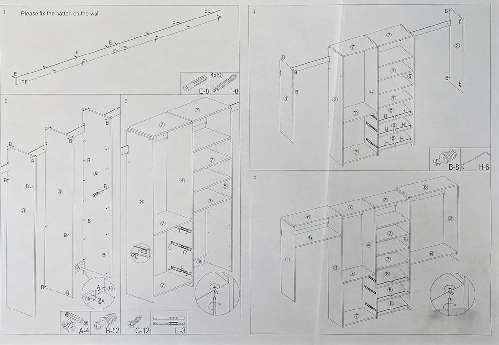 White Wall Mounted Closet Storage Organizer with Shelves and Drawers T8456