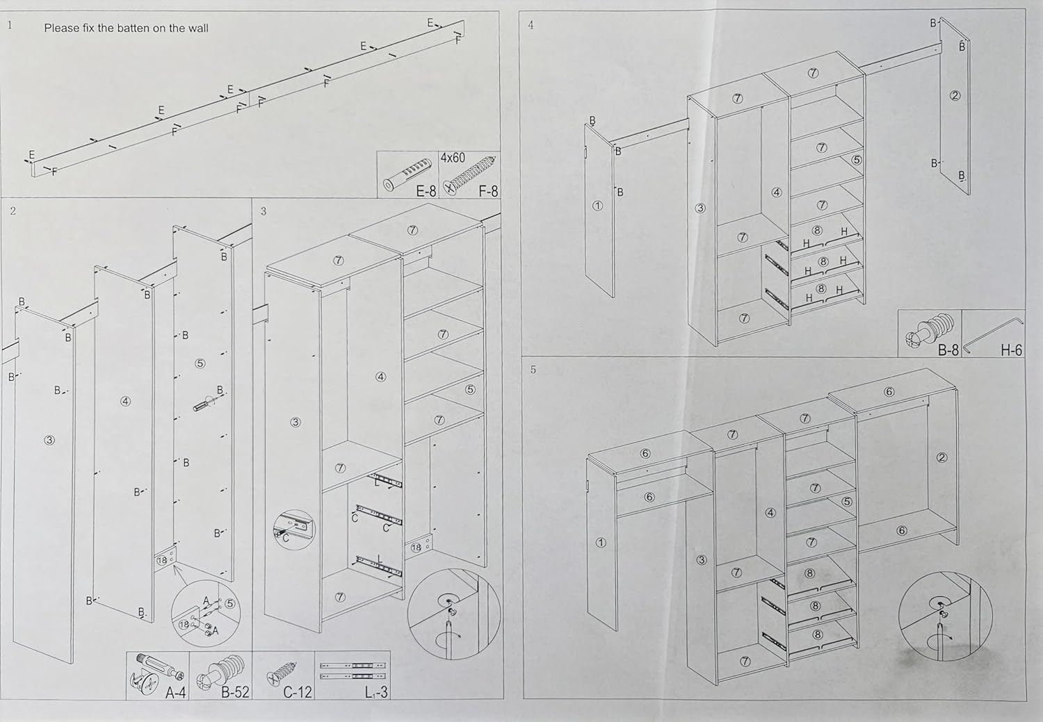 White Wall Mounted Closet Storage Organizer with Shelves and Drawers T8456
