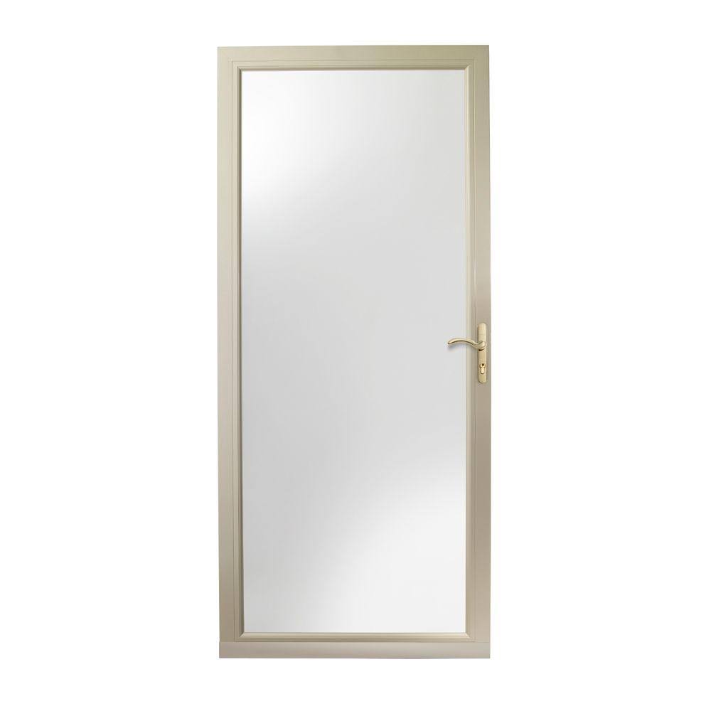 36 in. x 80 in. Sandtone Right-Hand Fullview Aluminum Storm Door with Brass Hardware V588748