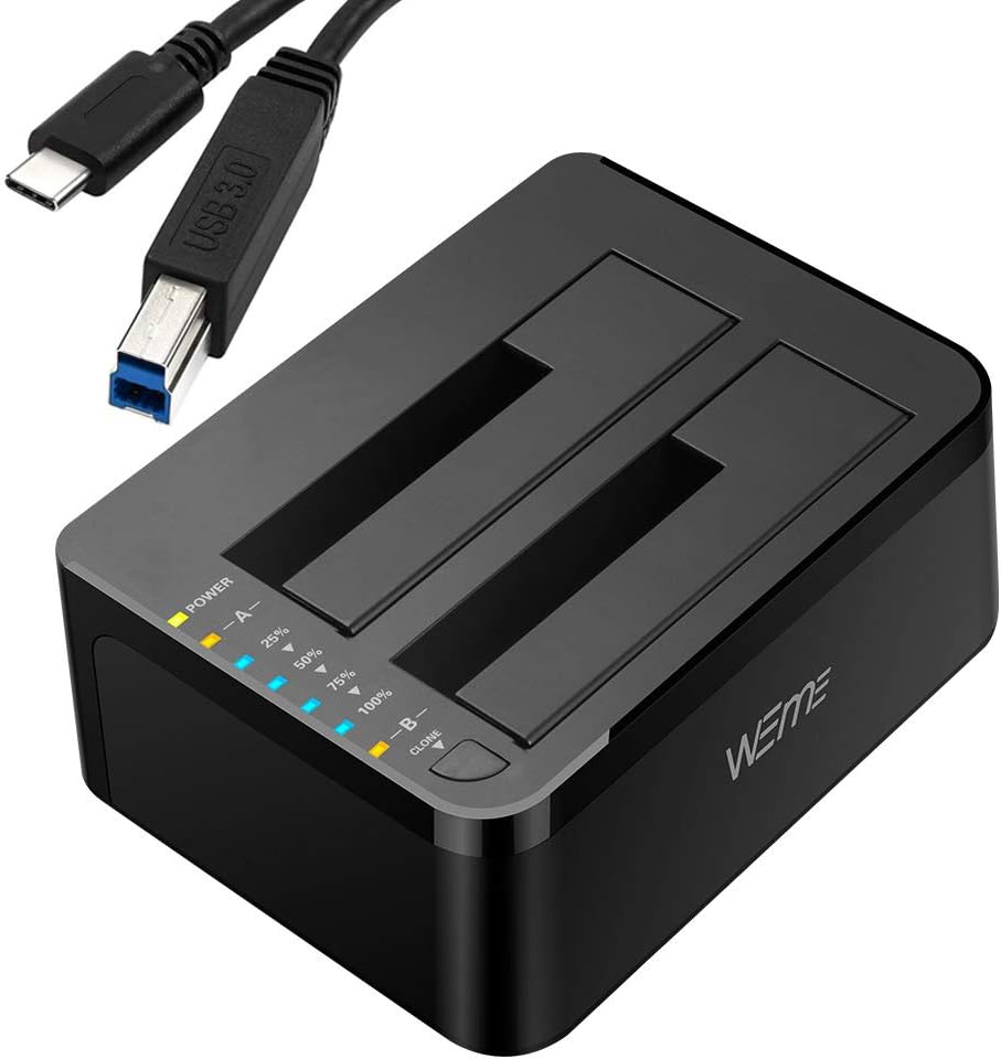 USB C 3.0 to SATA External Hard Drive Docking Station for Dual Bay 2.5 3.5 Inch SATA I II III, Black H83862
