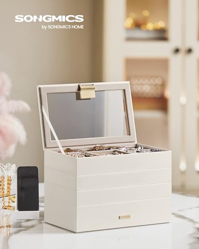 4-Tier Jewelry Box with Glass Lid, Dove Gray A39651