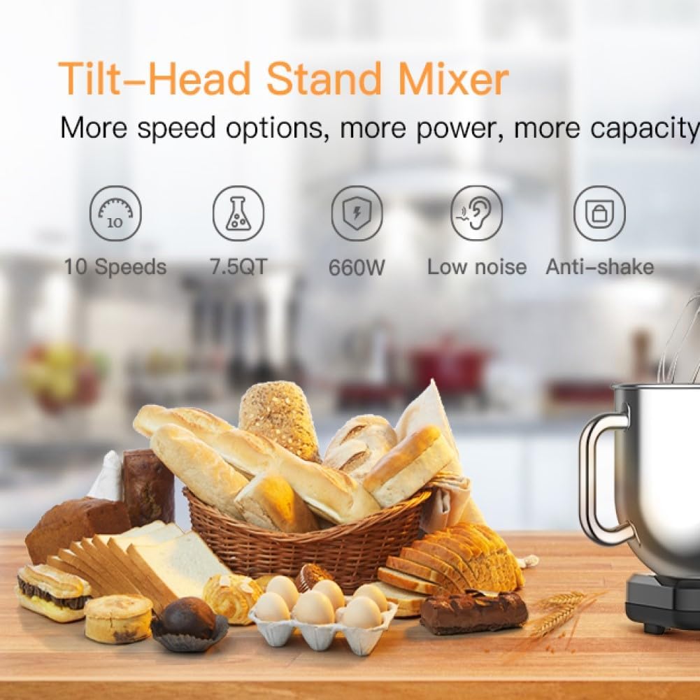 7.5 Qt 660W 10-Speed Tilt-Head Stand Mixer with Stainless Steel Bowl F943975