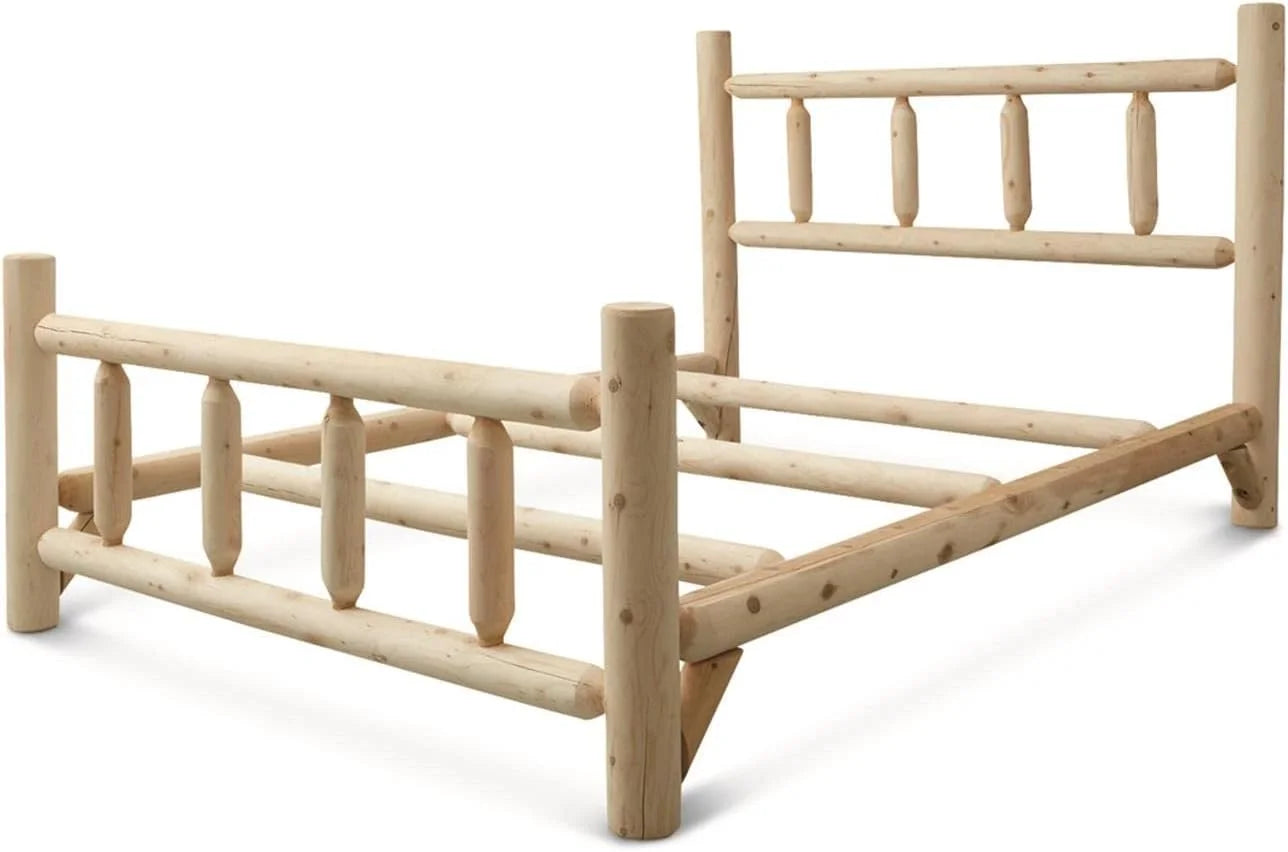 Rustic Natural Unfinished Wooden Queen Bed with Headboard and Footboard U271