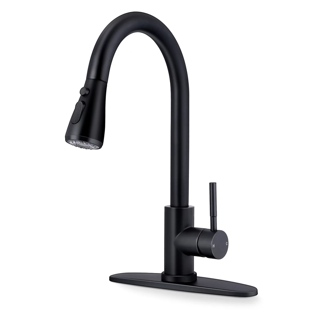 18/10 Stainless Steel Matte Black Kitchen Sink Faucet with Pull Down Sprayer I5373