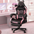 Pink Gaming Chair with Cat Ears and Cat Paw Cushion Pillow with Footrest V491
