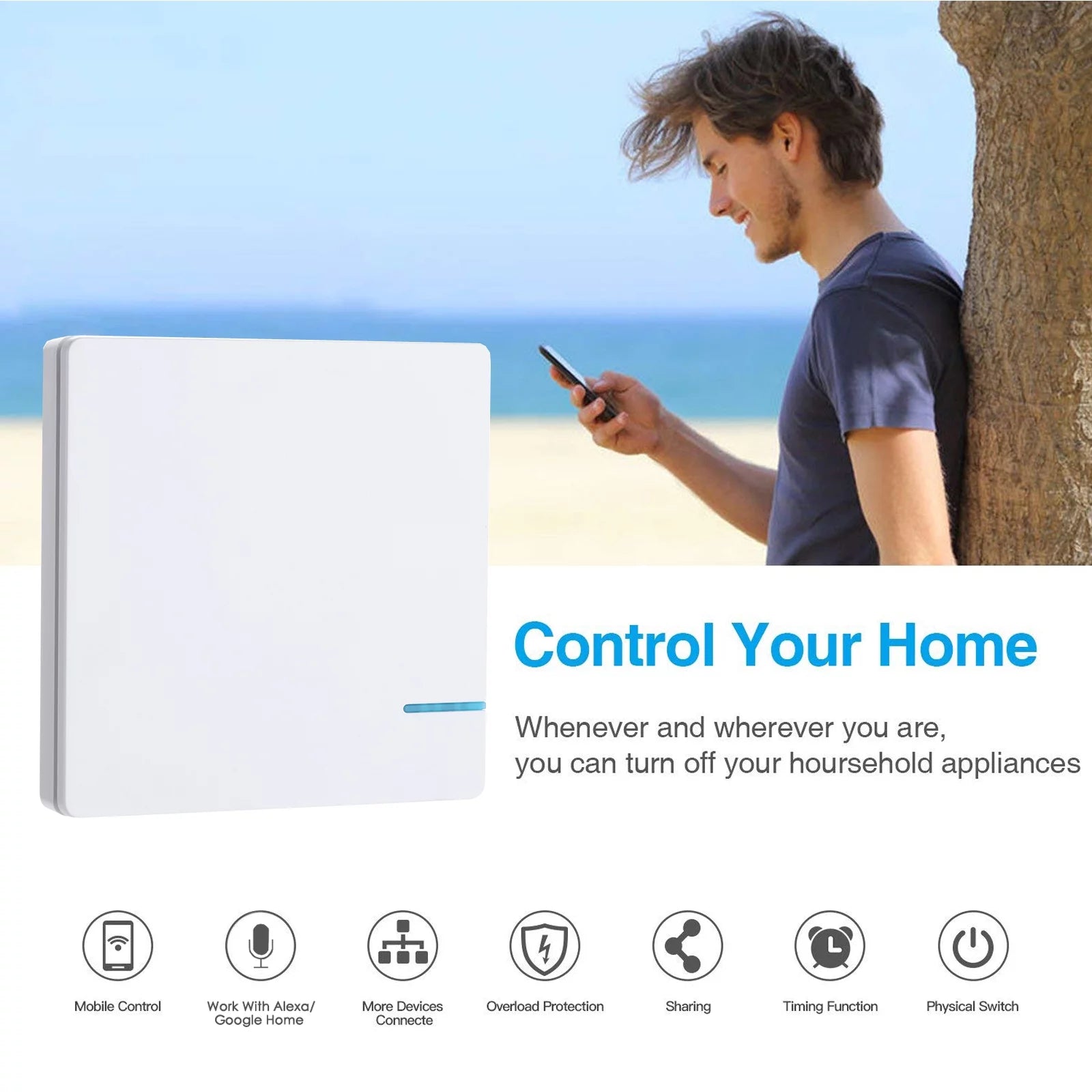 Smart Light Switch WiFi Wall Wireless 1-gang Switch with 2x WIFI Receiver E47777
