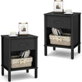 Black Nightstand Set of 2 with Fabric Drawers Q4039