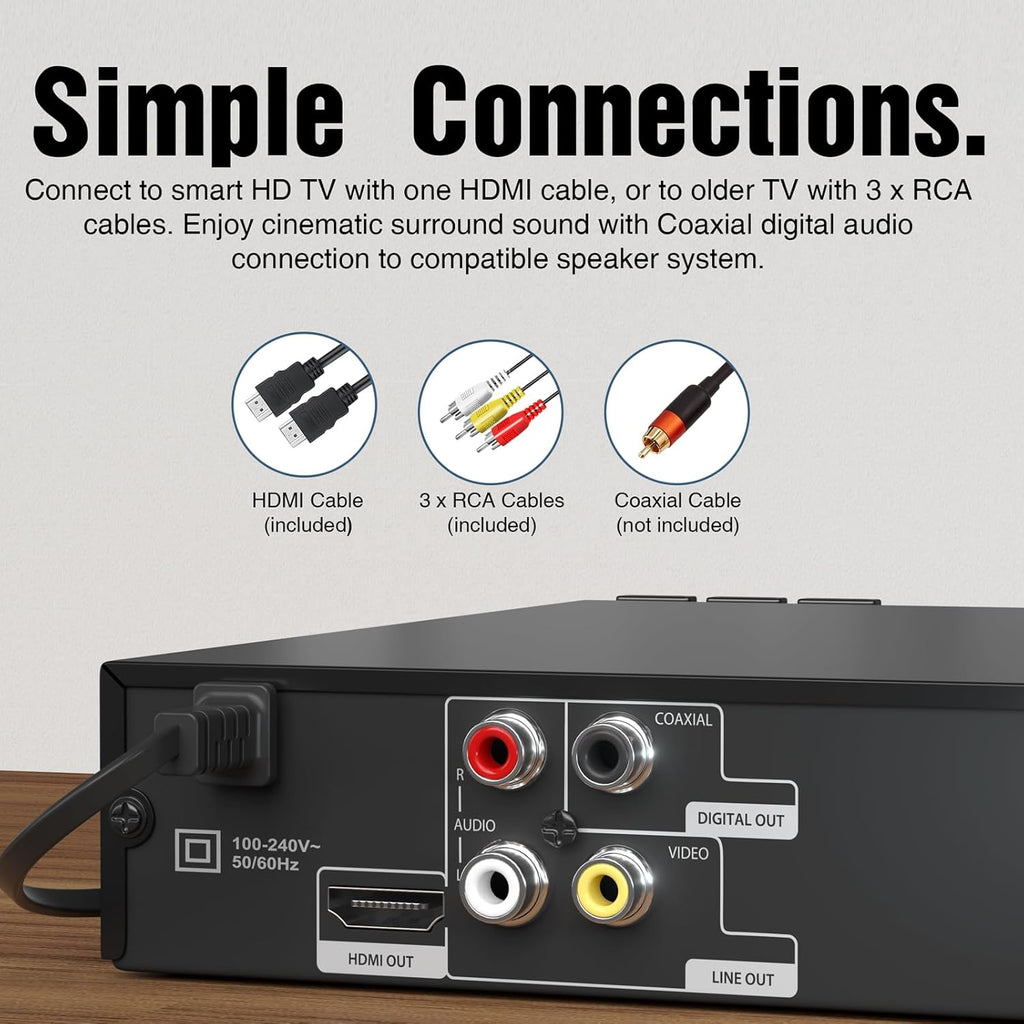 Region-Free DVD Player with HDMI, USB Port, Metal Casing, Remote A32083