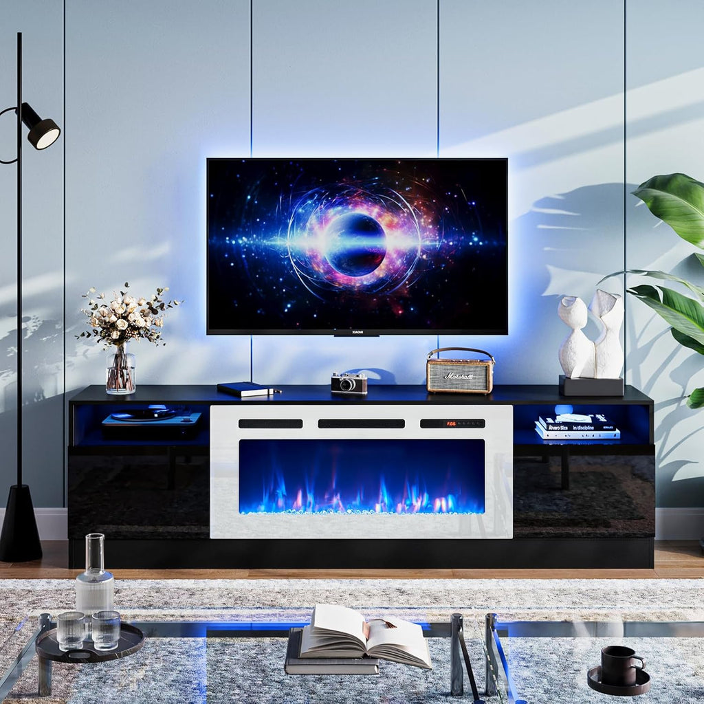 Black 79 inch Fireplace TV Stand with Electric Fireplace G445243