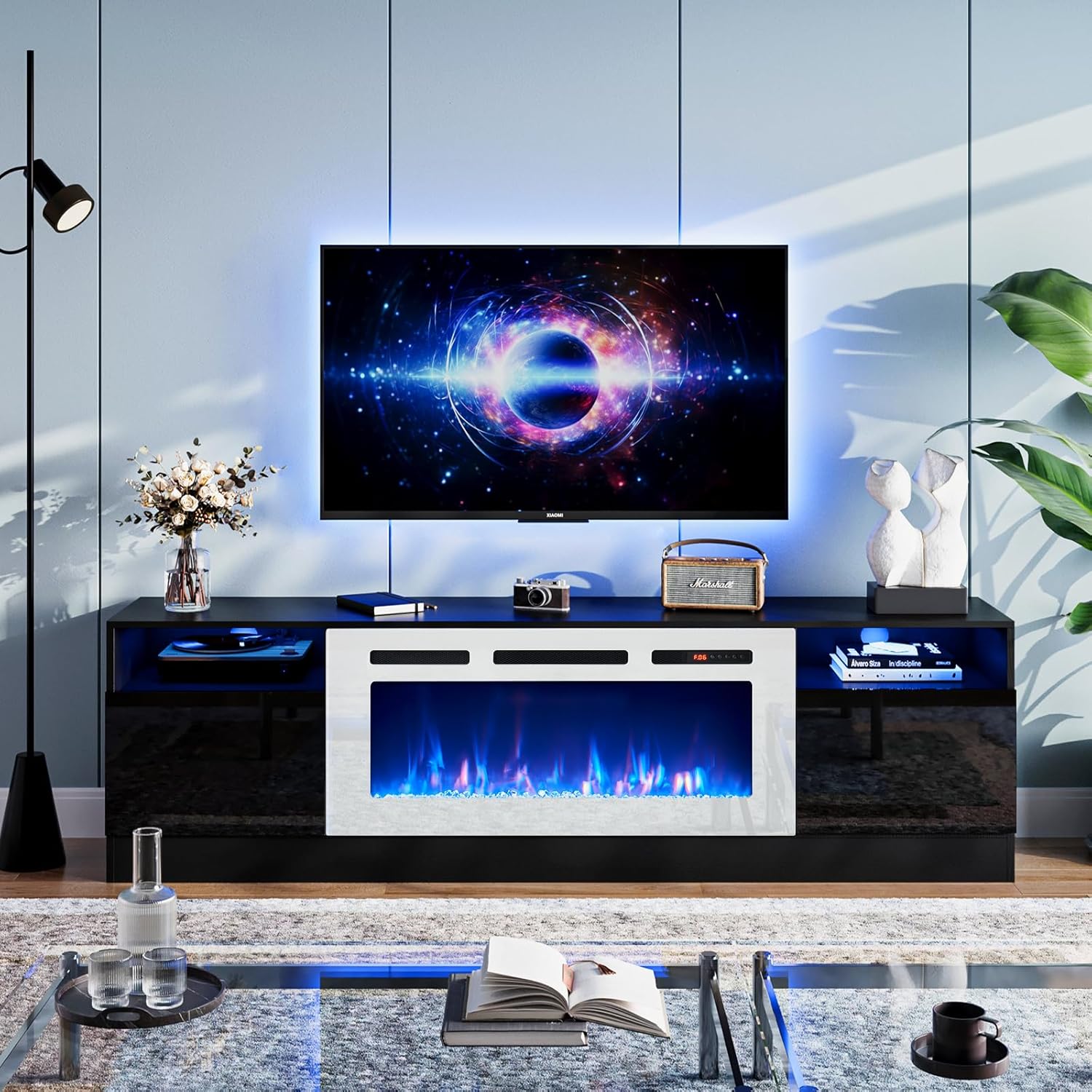 Black 79 inch Fireplace TV Stand with Electric Fireplace G445243