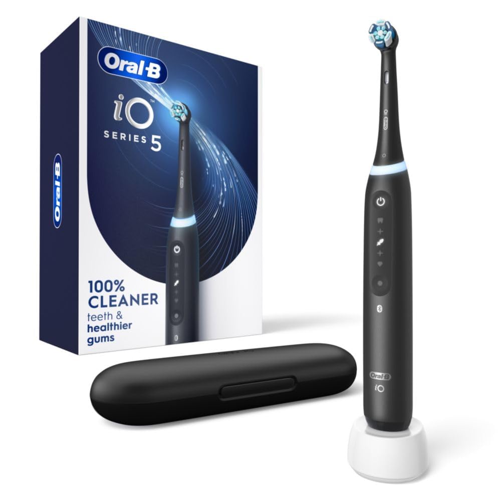 Black Rechargeable Electric Toothbrush with Visible Pressure Sensor, 2 Minute Timer, 5 Cleaning Settings, 1 Replacement Toothbrush Heads, and Travel Case J786