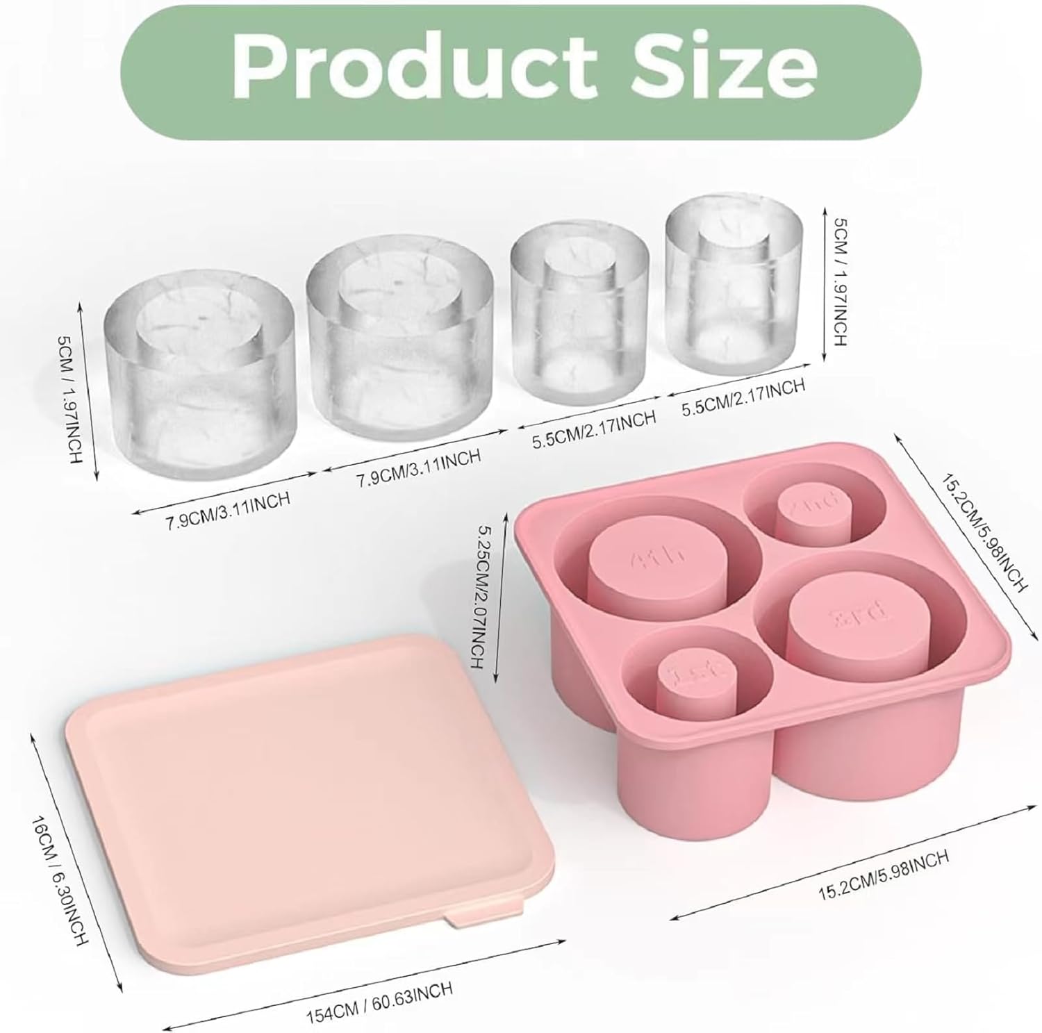 4 Pcs Silicone Ice Cube Tray with Lid M825046