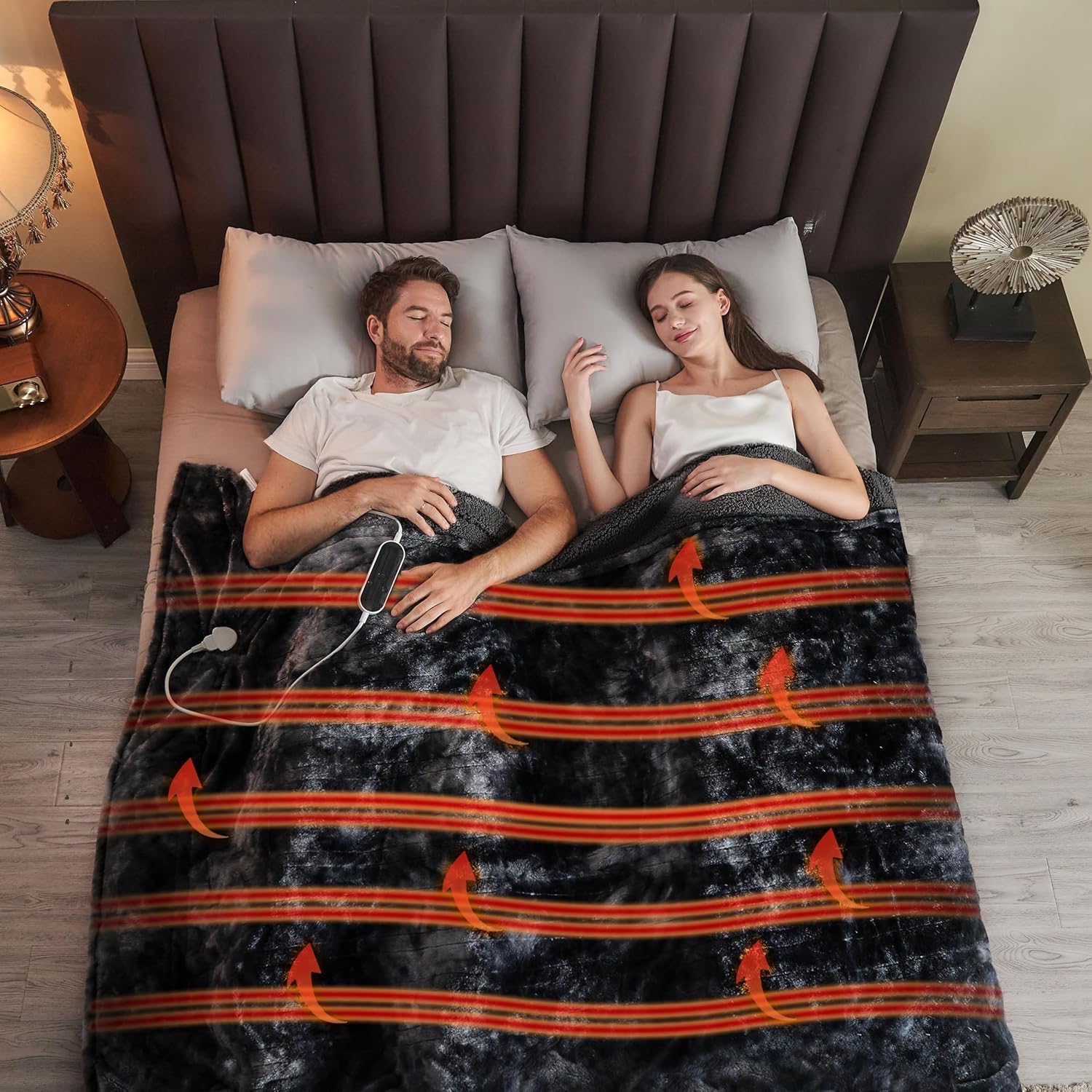 Black Sherpa Faux Fur Electric Throw Blanket N9251