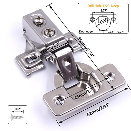 60 Pack Soft Close Stainless Steel Cabinet Door Hinges for 1/2" Partial Overlay H652191