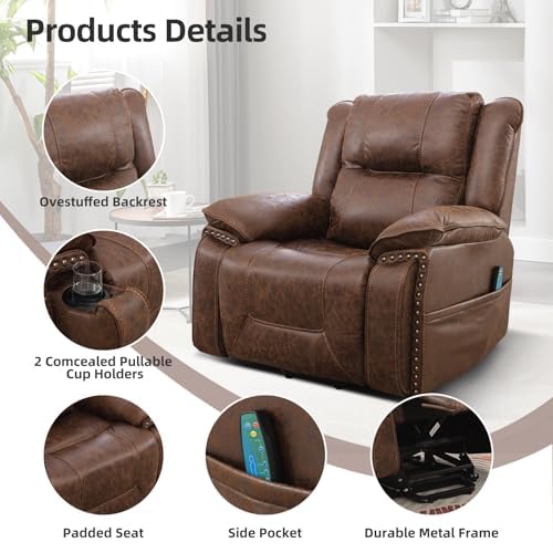 Brown Leather Power Lift Chair with Massage and Heat H16630