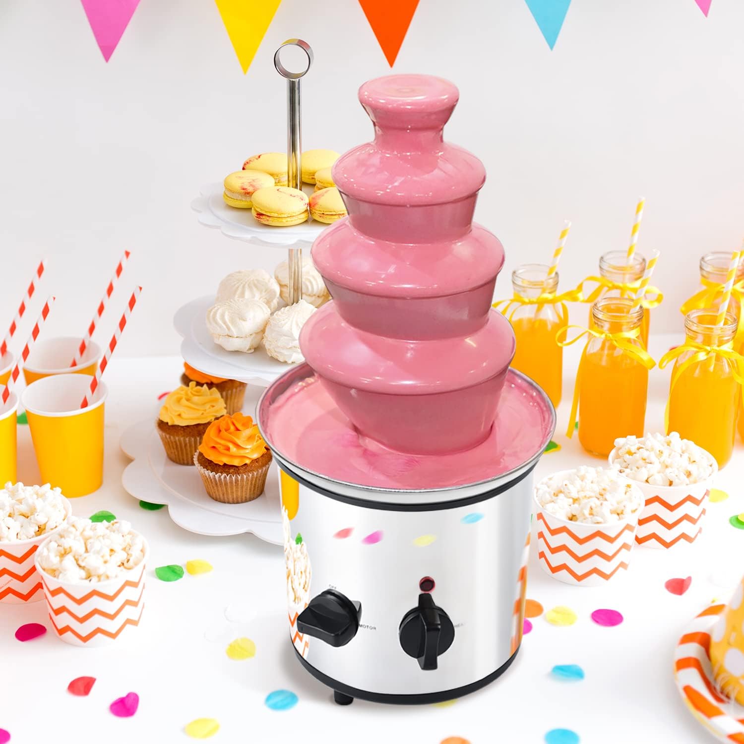 4 Tiers Electric Chocolate Fondue Fountain Set with 6pcs Stainless Steel Forks W118