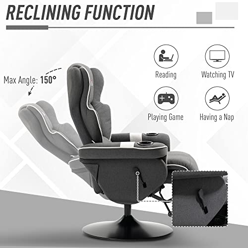 Black Manual Recliner Swivel Lounge Armchair with Footrest and Two Cup Holders Z949561