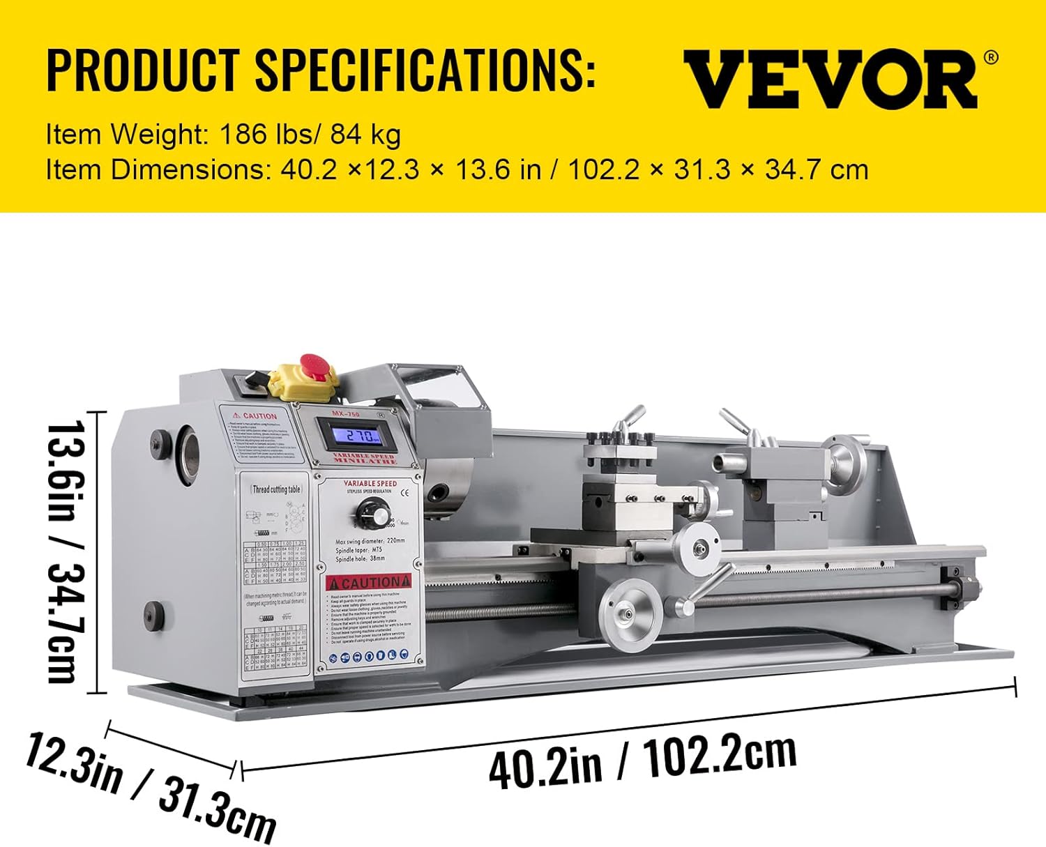 8.7 x 29.5 Inch 750W Metal Lathe B363