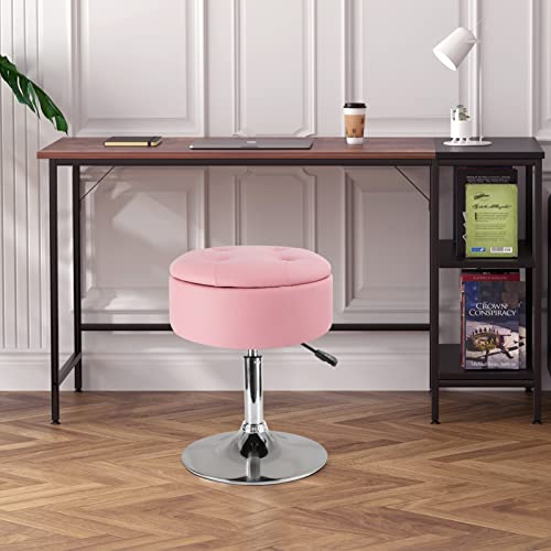 Black PU Leather Adjustable Height 17.9" to 24.4" Round Vanity Stool with Storage L25724