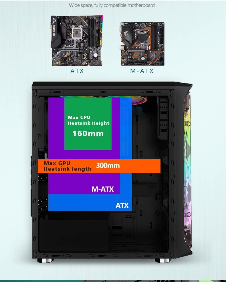 Mid-Tower PC Case with 6pcs 120mm ARGB Fans and Tempered Glass Side & Front Panels F238