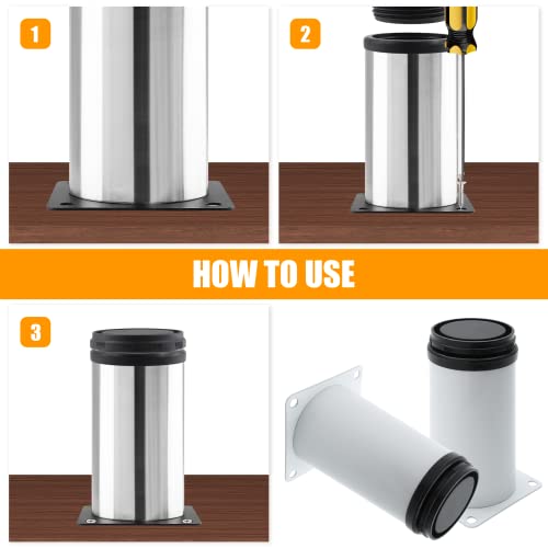 Pack of 4 White Adjustable Stainless Steel Furniture Leg U7323