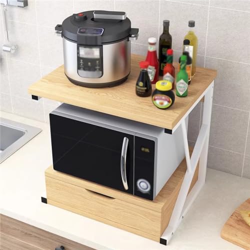 2 Tier Wooden Microwave Stand Shelf with Drawer X3338