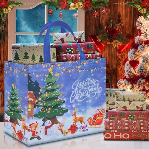 12 PCS Assorted Sizes Reusable Non-Woven Christmas Tote Bags with Handles W803294