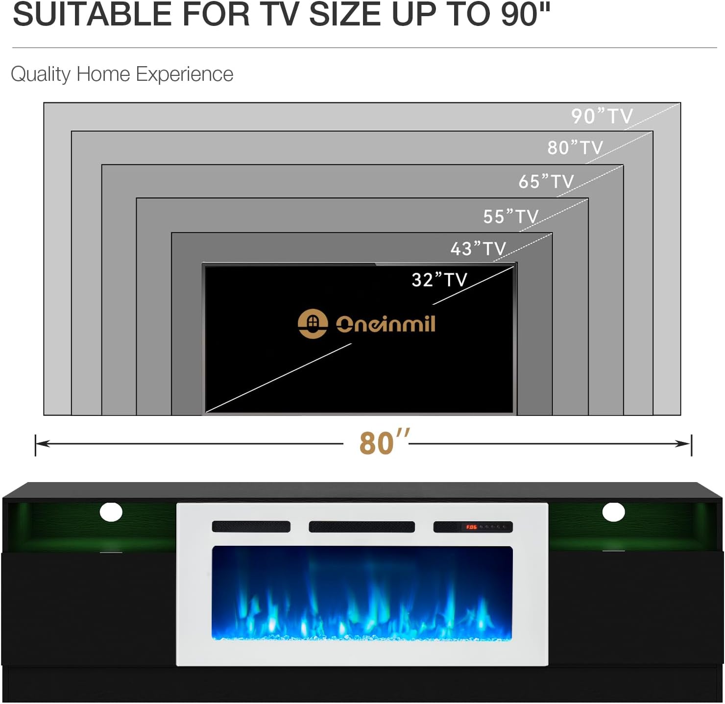 Black 79 inch Fireplace TV Stand with Electric Fireplace G445243