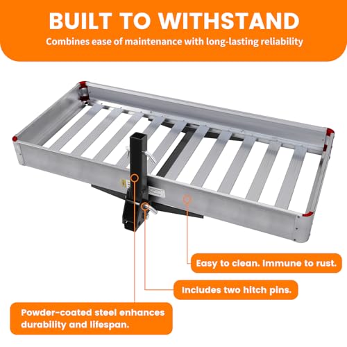 500-lb Capacity 50 inch x 22 inch Folding Aluminum Cargo Carrier Rack Basket with High Side Rails I72759