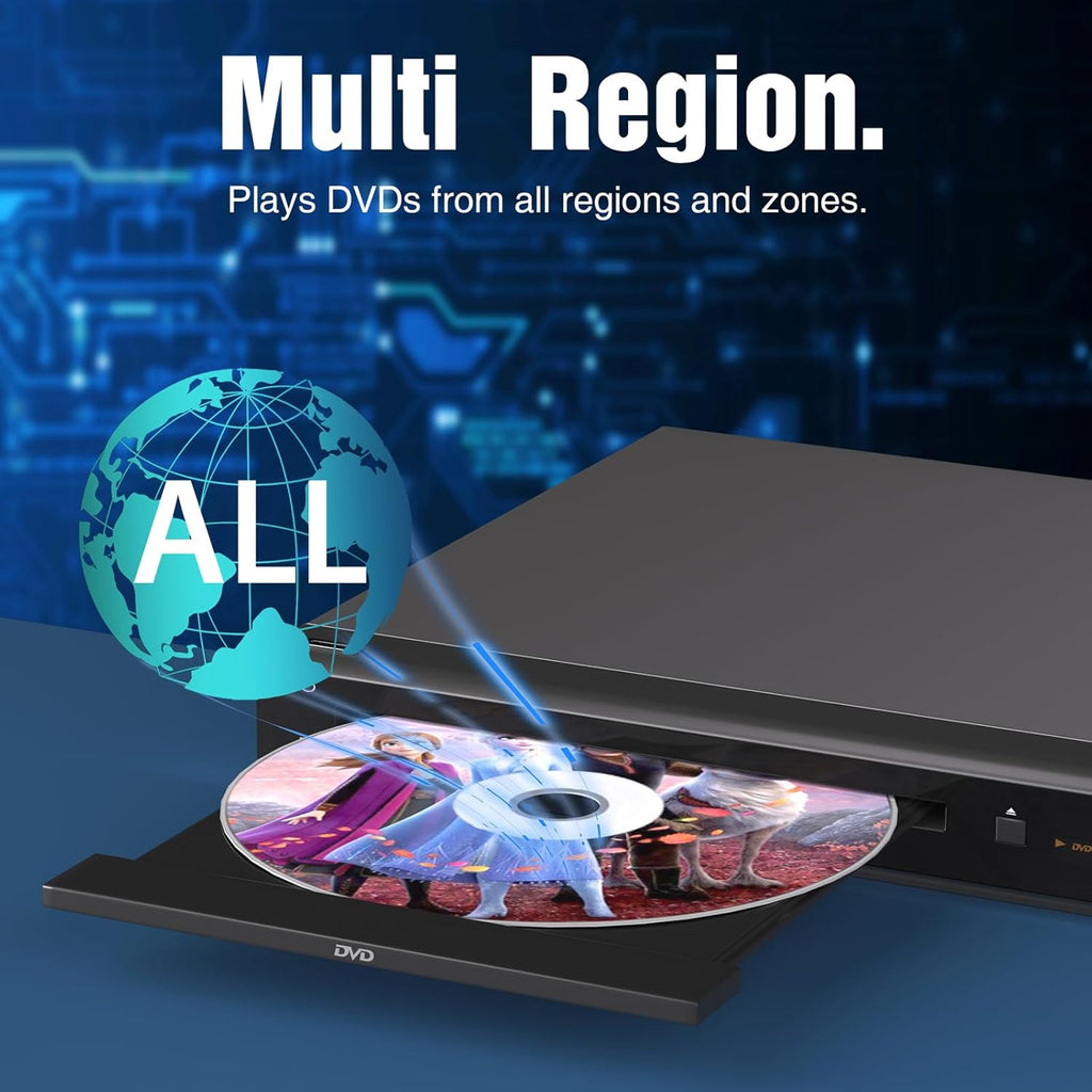 Region-Free DVD Player with HDMI, USB Port, Metal Casing, Remote A32083