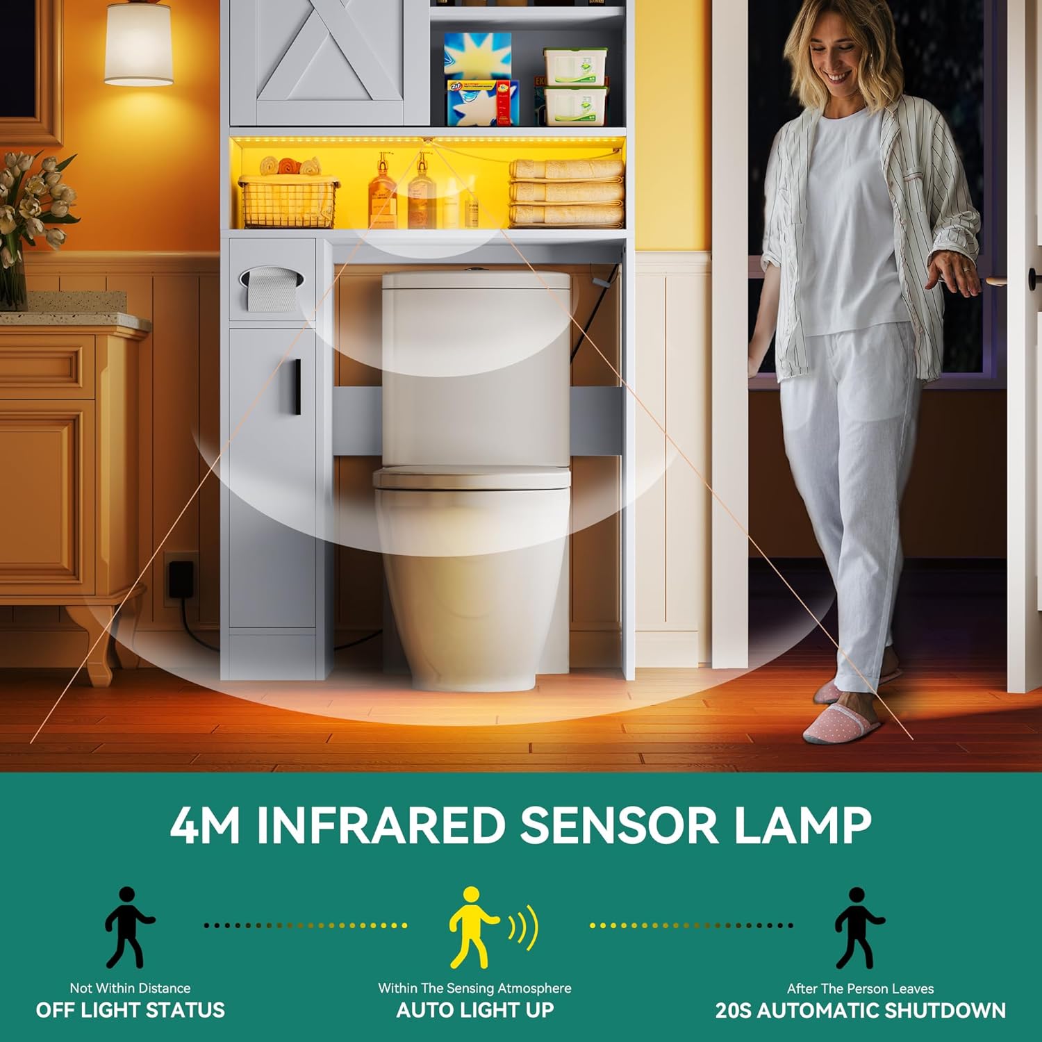 White Over The Toilet Storage Cabinet with Sliding Door I5842