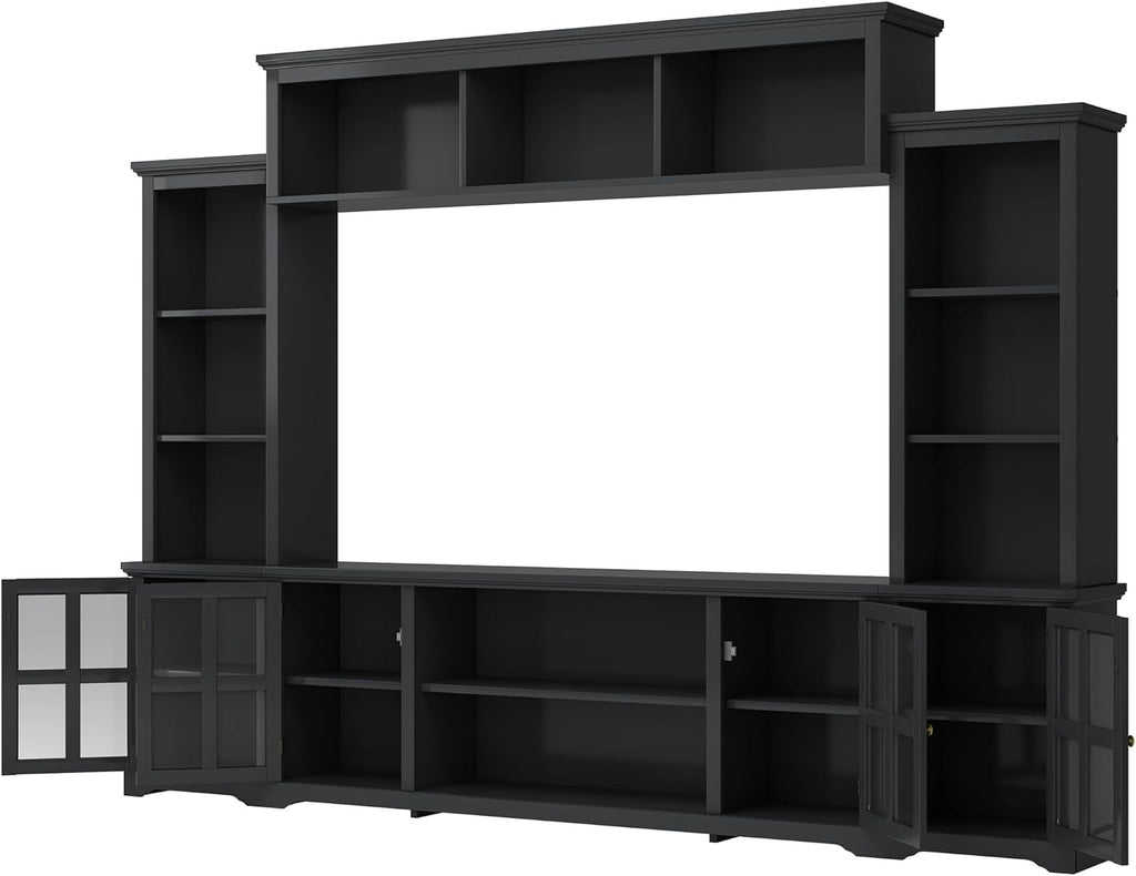 Black 104 Inch Entertainment Wall Unit with Tempered Glass Door U65357