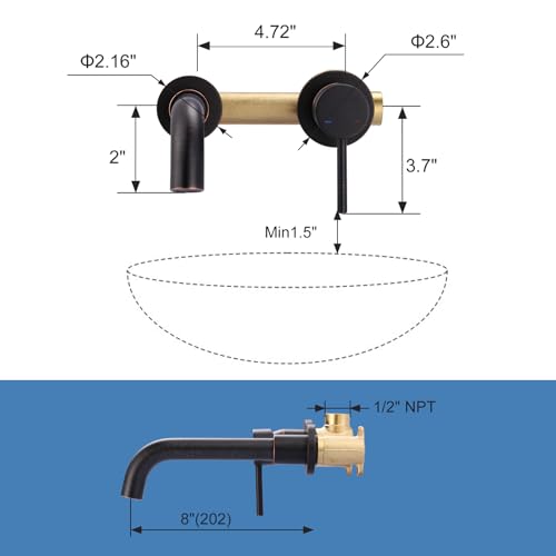 Black and Gold Single Handle Swivel Spout Bathroom Faucet with Rough-in Valve O7191