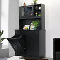 Wooden Double Tilt Out Trash Cabinet with Drawers, Shelves U215