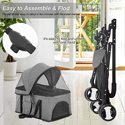 Black 3-in-1 Folding Pet Stroller with Detachable Carrier D931