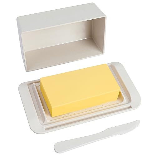 White Bamboo Butter Dish with Lid and Knife L670128