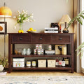 Espresso Console Table with Storage Drawers and Shelves B386299