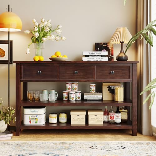 Espresso Console Table with Storage Drawers and Shelves B386299