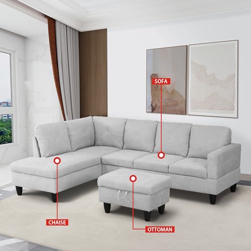 Beige L Shaped Sectional Sofa with Storage Ottoman W98001
