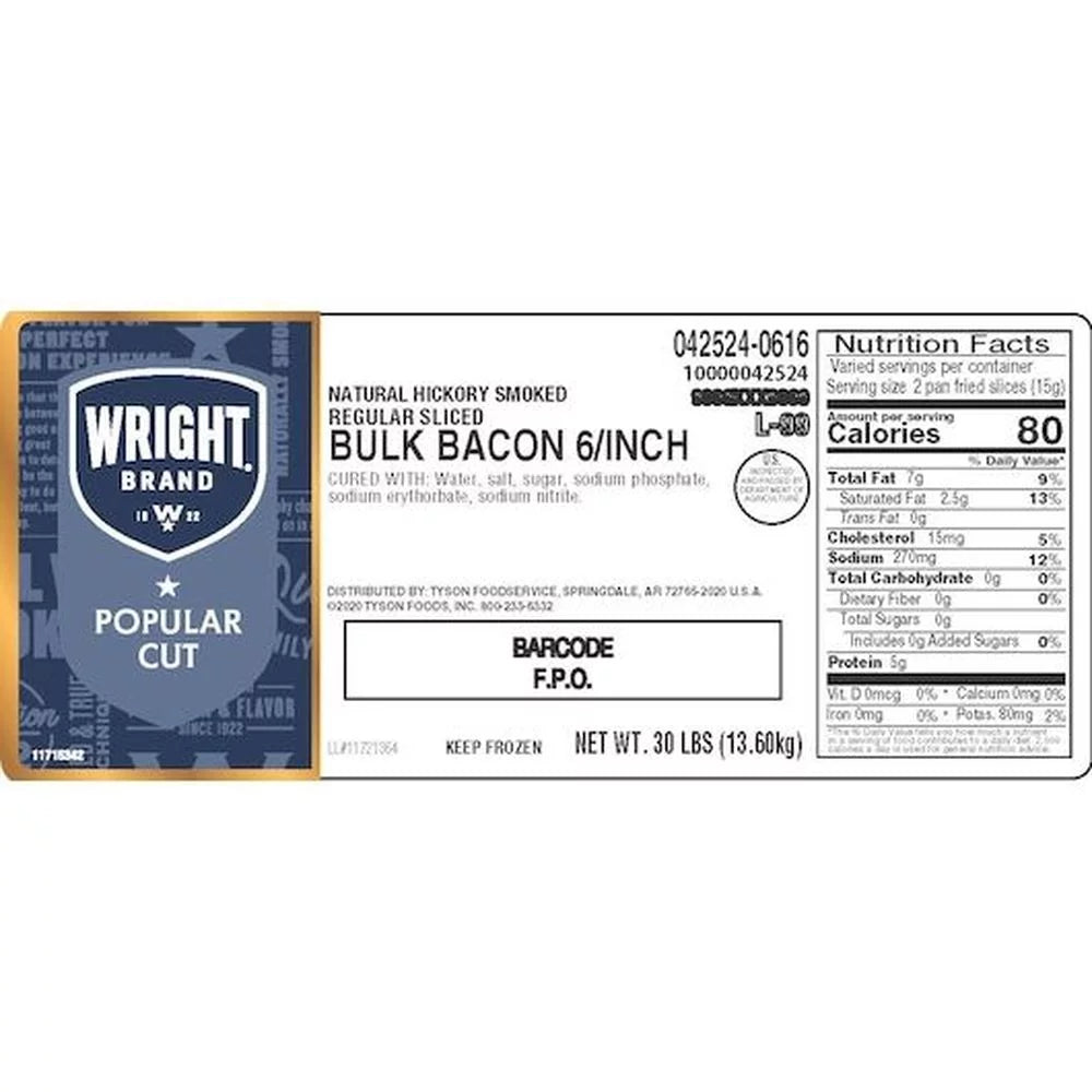 Hickory Smoked Regular Sliced Bacon, 30 Pound X2877
