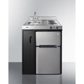 30" wide all-in-one kitchenette with 2-burner 115V coil cooktop, refrigerator-freezer, sink, and storage cabinet I812