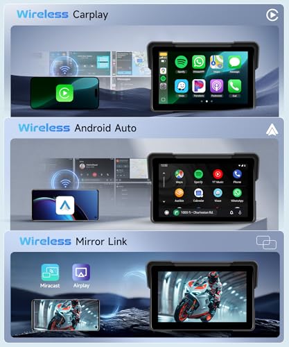 7Inch Motorcycle Carplay Screen, Wireless CarPlay & Android Auto with Waterproof Touchscreen S6764