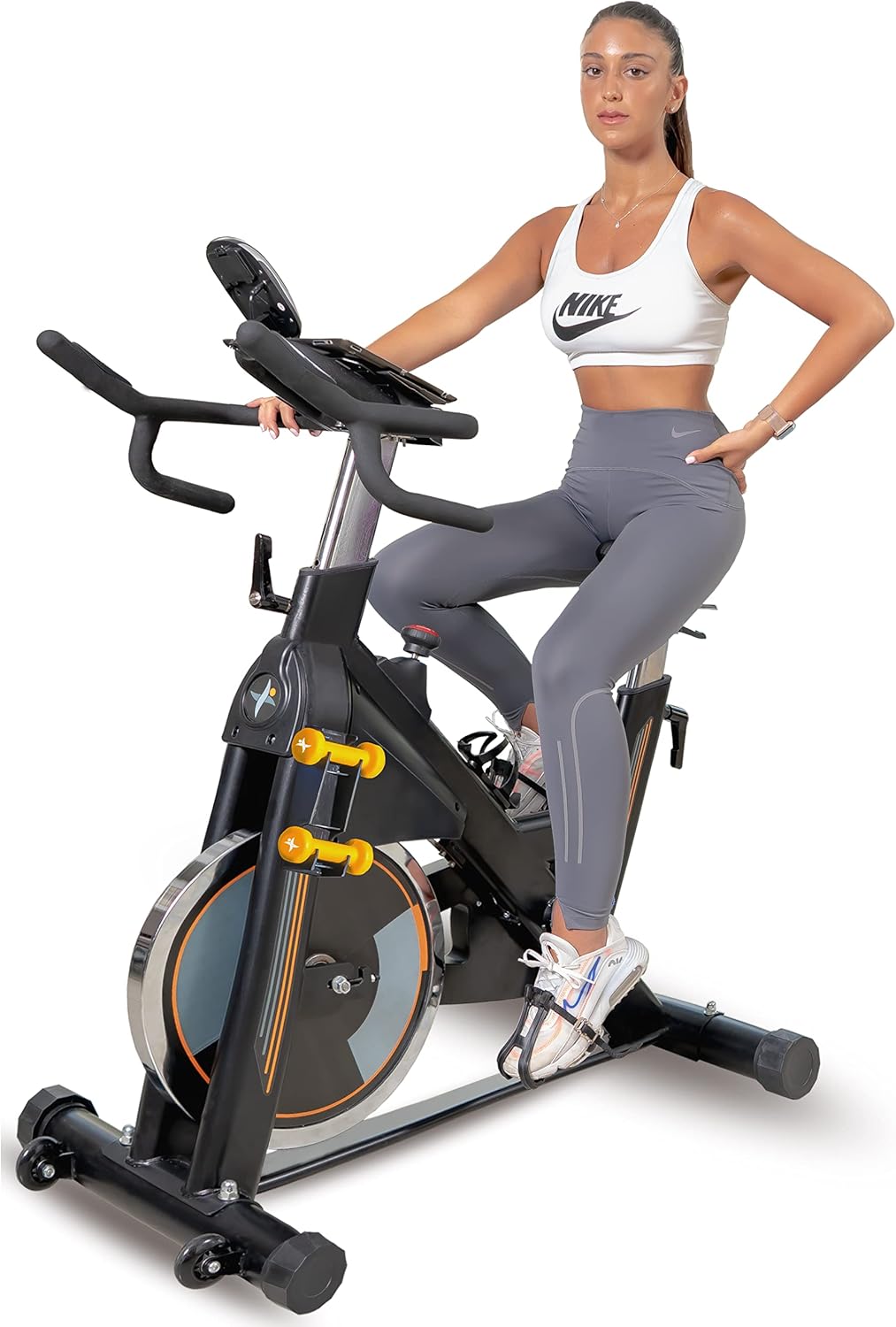 Heavy-Duty 115 LB Magnetic Resistance Exercise Bike with 2X1 lb Dumbbells I10539