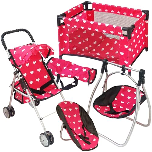 Pink Baby Doll Stroller with Crib Furniture Playset S283
