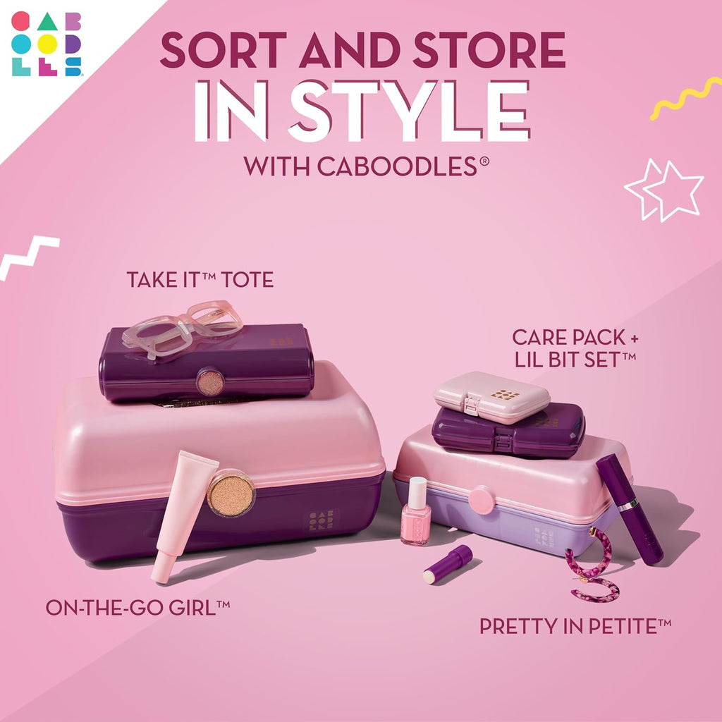 Pink Sparkle Hard Plastic Makeup Box with 2 Swivel Trays C7327