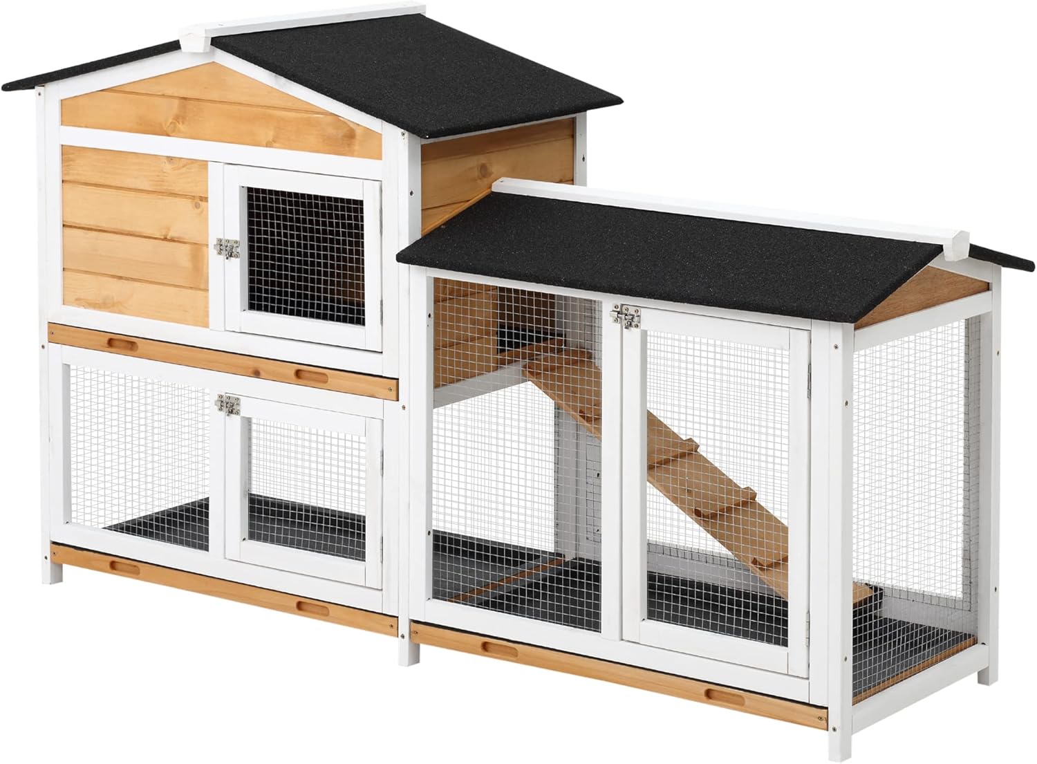 Yellow Wooden Rabbit Hutch with Ramp W891