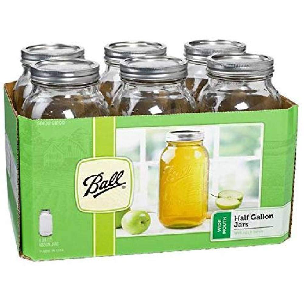 Clear 64 Oz Wide Mouth Half Gallon Jars with Lids and Bands, Set of 6 P10270