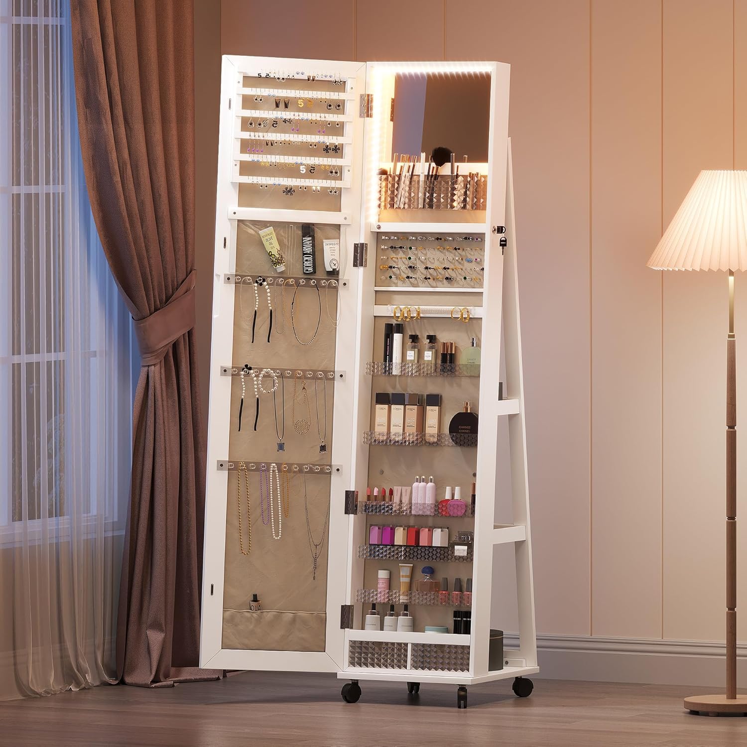 White Full Length Mirror Jewelry Cabinet with Lights B6590